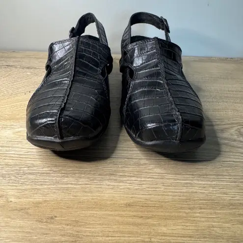 Easy Street Shoes Black Croc Embossed Slingback Comfort Wave Mules Women Size 8W