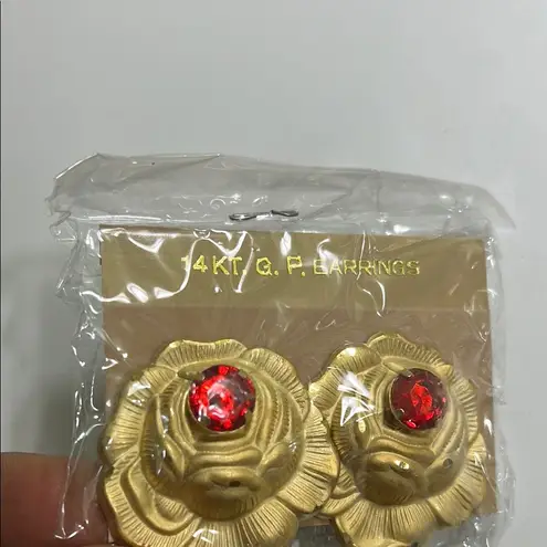 Gold and Red Vintage Floral Earrings