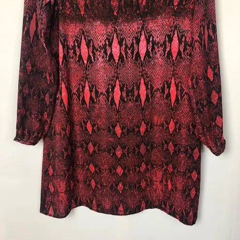 BB Dakota  Red & Black Ikat Snake Print Long Sleeve Shift Dress XS