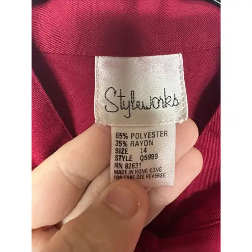 Style Works Women’s Size 14 Red Long Button Front Embroidered Dress Coat Jacket