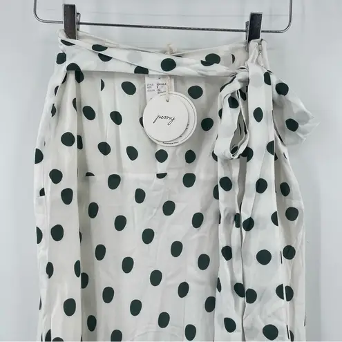 PEONY Le Spot Maxi Skirt SZ 2 Green Polka Dot Thigh High Slit eco
