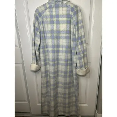 Laura Ashley Vintage Fleece Robe Housecoat Large Zip Front Plaid Sherpa 90s Y2K