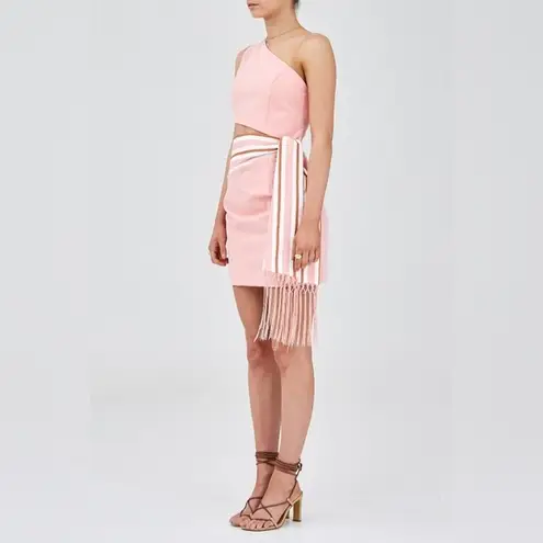 Finders Keepers ALENA Fringe Bodycon Short Sleeve Dress GUAVA