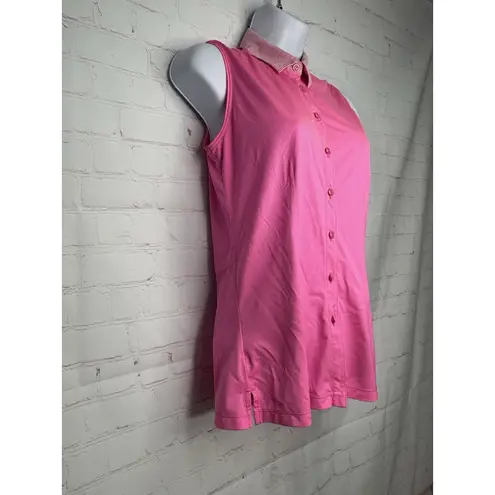 Lady Hagen Women's Golf Sleeveless Button Down Polo Shirt Pink Size S