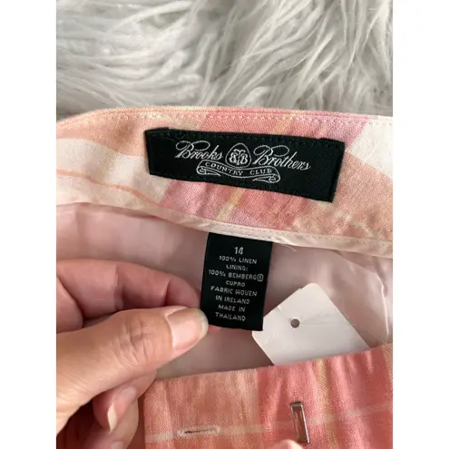 Brooks Brothers NWT Country Club Women's Plaid Linen Pants Pink/Cream Size 14