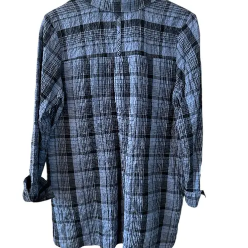 Habitat Blue Plaid Cotton Blend Textured Tunic Top Size Small