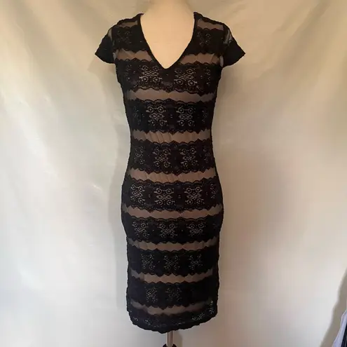 Liberty Love Illusion Bodycon Lace Dress Sz S Y2K Lace Party Holiday Black FLAW