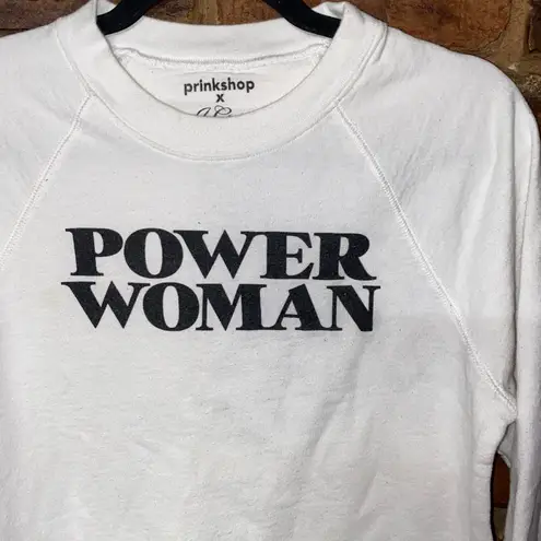 J. Crew x Pinkshop Cotton Power Woman White Graphic Sweatshirt Womens Size Small