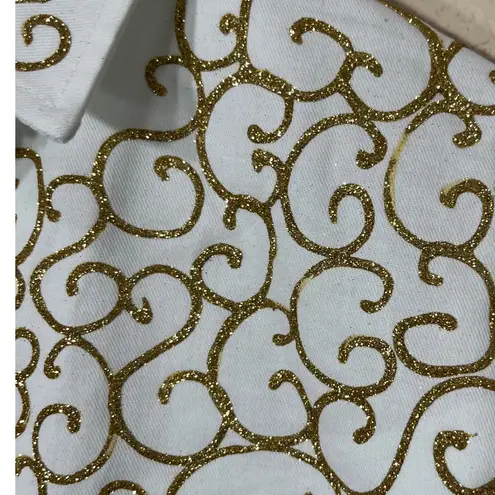 j lynns Glitzy Apparel Womens White Long Sleeve Western Shirt Medium Gold Swirls Size undefined