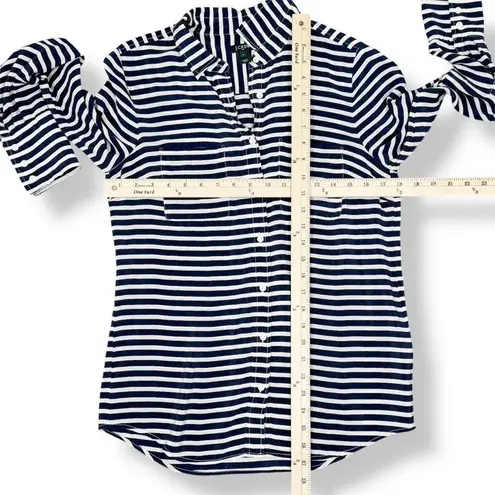 J. Crew Striped Silk Button Up Long Sleeve Shirt Blouse Blue White Small