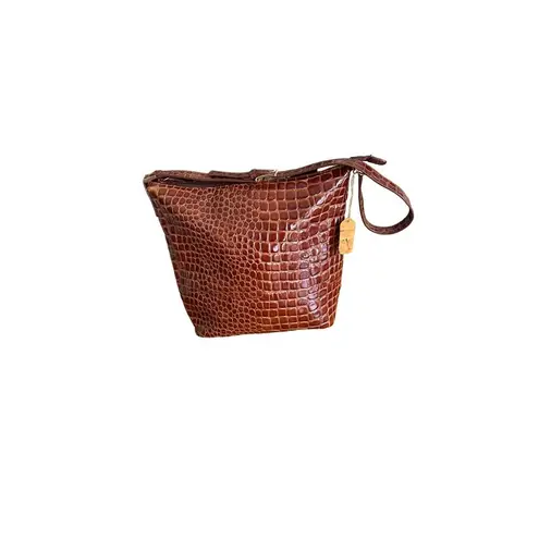 Lord & Taylor Crocodile Embossed Brown Leather Alligator Handbag