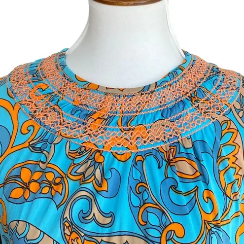 Vintage Dress Small Fall 60s Saks Fifth Avenue Cottage Boho Dress 70s Crochet Blue