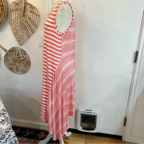 SUNDANCE Catalog Coral Mix Striped Linen Jersey Hanky Hem CALPURNIA Dress Sz L Pink Size L
