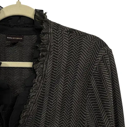 Dana Buchman Women's Sz M Gray Knit Ruffled Fringe Wool Blend Cardigan Sweater