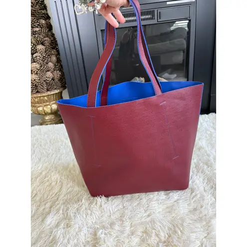 Oscar de la Renta Reversible Tote Bag Maroon Red Blue Shopper Carryall Purse