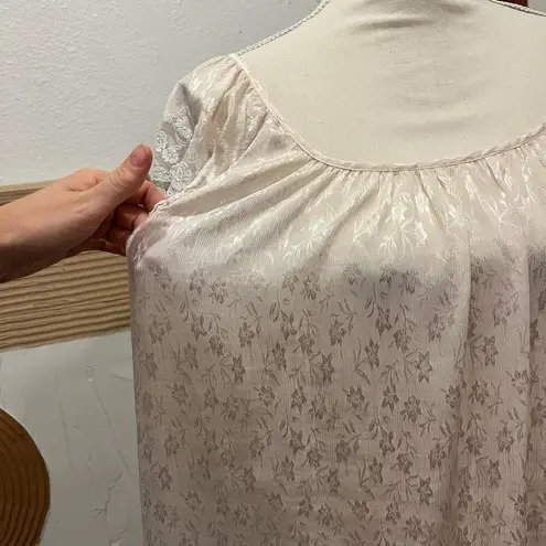 Oscar de la Renta Vintage Pink Floral Inlay Lace Trim Sleeve Midi Slip Dress