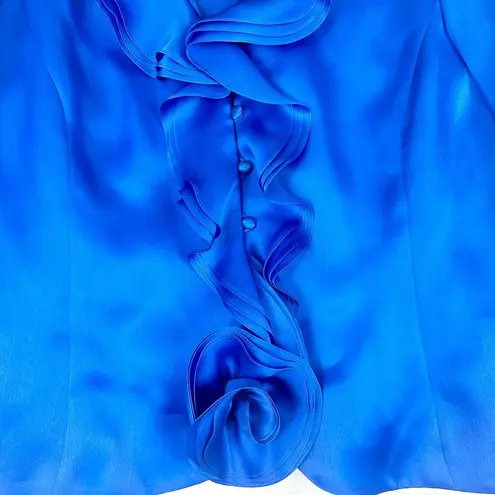 Frascara Silk Formal Jacket Top Size 22 Blue 3/4 Sleeve Ruffle Wedding Guest