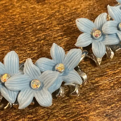 Vintage Blue  Lucite Flower Necklace with AB Center