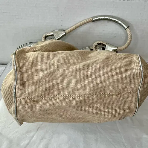 Rafe Raffia/Burlap Cloth Handbag w/Crystal and Stud Embellishment, Leather Trim