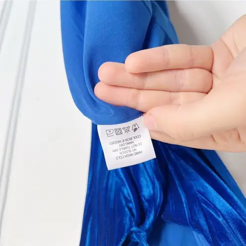 Majorelle • Fantasia Dress gown backless maxi Cobalt Blue pleated velvet formal