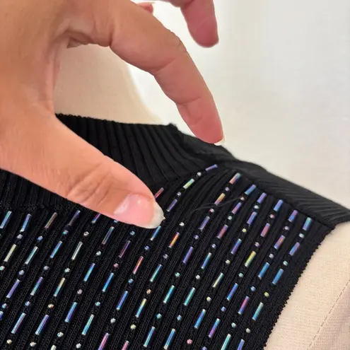 De Laru Vintage Black Bead Embellished Knit Sleeveless Backless Tank Top