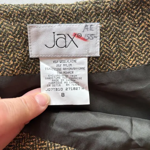 Jax Herringbone Skirt Wool Blend Career Pencil Knee Length Classic Style Green Size 8