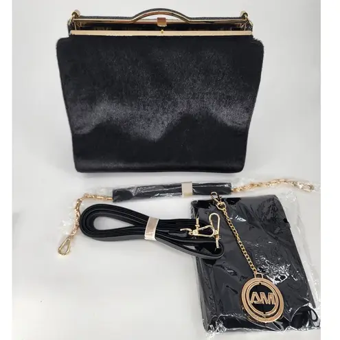 Ameri Mode Black Faux Fur & Glitter Convertible Purse Women’s One Size