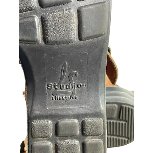 LifeStride Studio Brown Leather Loafer Shoes Women’s 8.5W Woven Slip On Buckle Size 8.5