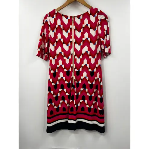 Eliza J Red Geometric Print Short Sleeve Knee Length Shift Dress Size 6P
