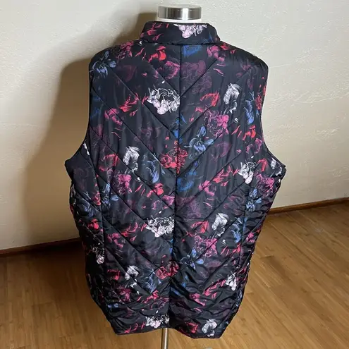 Lane Bryant  Vest Womens 26/28 Black Floral Puffer Quilted Full Zip Fleece Lined