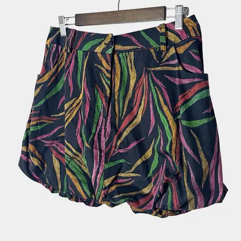 Farm Rio Shinny Zebra Bubble Hem Skirt M Black Multicolor Tropical Print