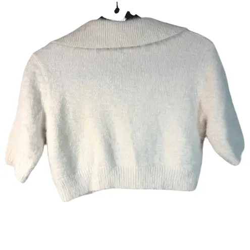 William Rast Fuzzy Knit Collared Cropped Sweater Ivory Cozy– Size Small – NWT - Image 9