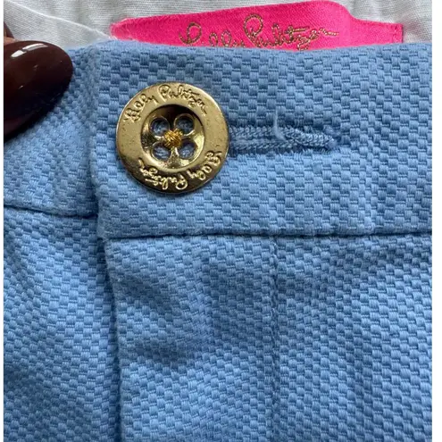 Lilly Pulitzer  Callahan Shorts Blue Piqué Textured Gold Button Preppy Size 10