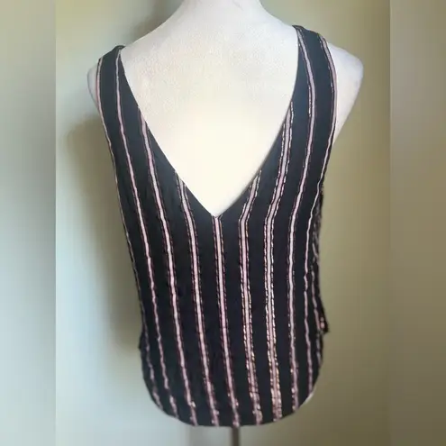 Rachel Roy Black gold Striped Tank Top boho western cottage core large