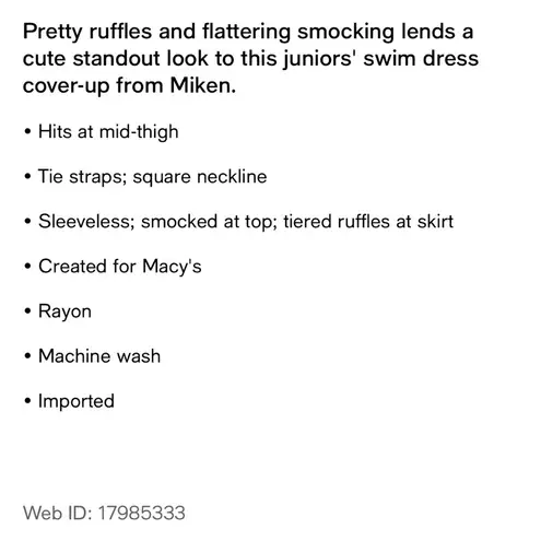 Miken NWT Juniors' Smoked Printed Ruffle