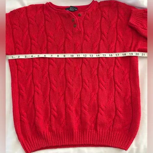 HUNTERS RUN SOLID Red HENLEY NECKLINE LONG SLEEVE CABLE KNIT SWEATER Medium