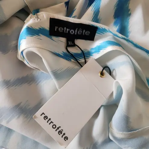 Retrofete Amika Dress in Blue Zebra Size XL Maxi Sleeveless Silk