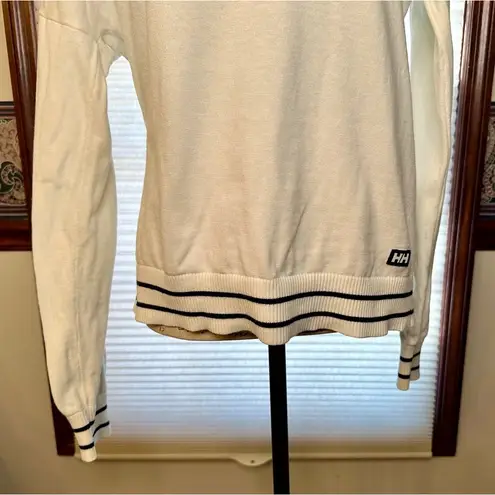 Helly Hansen Large Women’s White Sweater with Navy Blue Stripe on The cuff