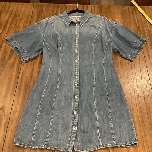 frame denim FRAME Seam Detail shoreline wash Short Sleeve Button Up Denim Mini Dress Blue XL