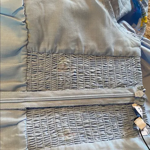 English Factory Floral Embroidered Puff Slv Babydoll Powder Blue Multi XS *flaw