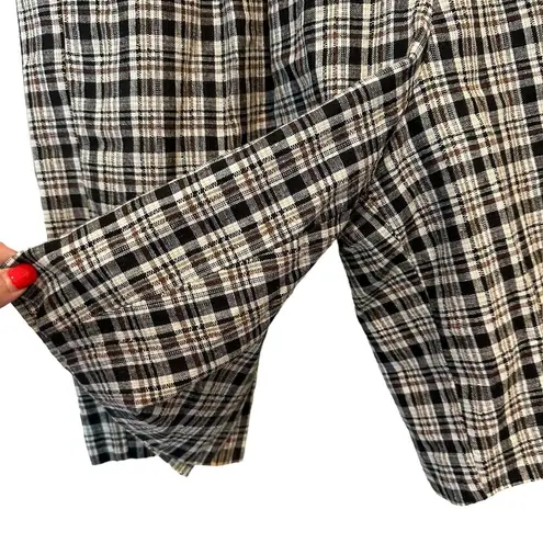 Bermuda Vintage Plaid Long High Waisted Mom Pleated Linen Cotton Blend  Shorts M