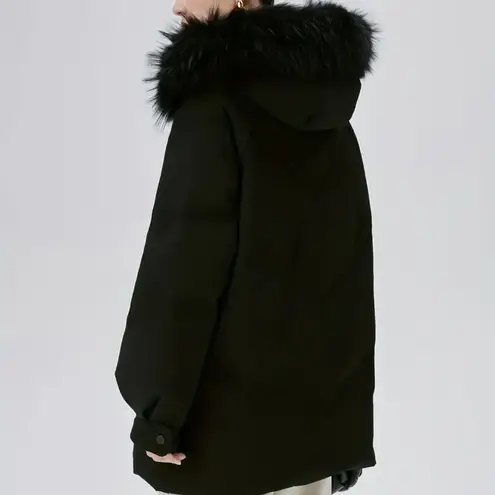 Real raccoon fur collar down winter jacket coat parka puffer trench coat bomber Black Size M