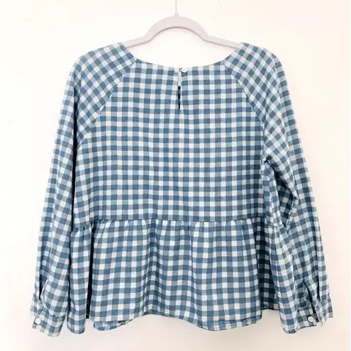 Anthropologie Mo:Vint New York by  Women’s Gingham Check Peplum Blue Top SZ Small