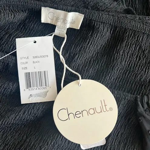 Status by Chenault Smocked Puff Sleeve Top in Black, Size L New w/Tag Black Size L