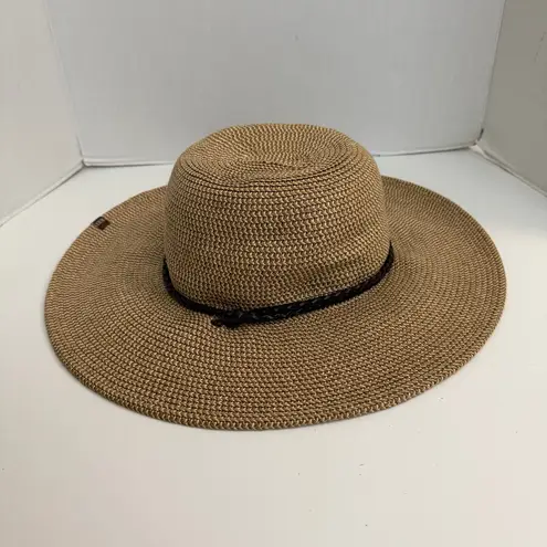 Rei Co-op Rei Hat Straw Wide Brim Braided Leather Strap Tan Brown Sun Travel Beach Unisex