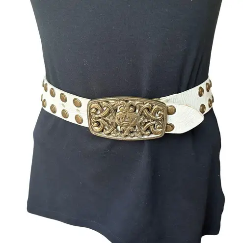 Vintage Studded White Leather Brass Studded Belt Brass
Buckle Rockabilly, Sz M