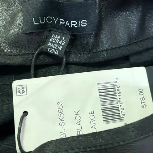 Lucy Paris NEW Black Faux Leather Gathered Ruched Mini Straight Pencil Skirt L