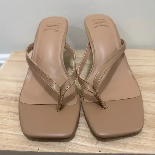 INC Nude Beige Thong Square Toe Kitten Heel Sandals 7.5