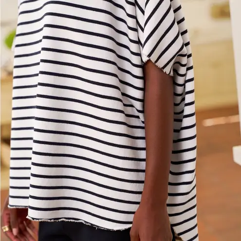 Frank & Eileen Wide Navy French Stripe One Sized Capelet Triple Fleece New Flaw