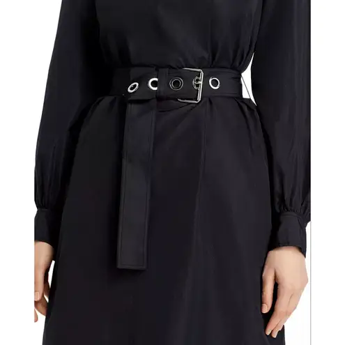 Lafayette 148 New York Porter Belted Dress Medium Long Sleeve Collared Black